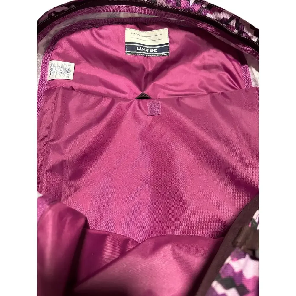 Lands' End ClassMate Large TechPack Backpack Purple Pink Geometric